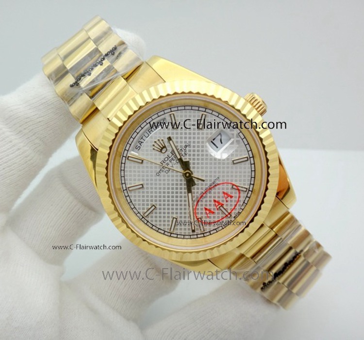 Clone Rolex Day-Date 40mm Watch All Gold White Dial